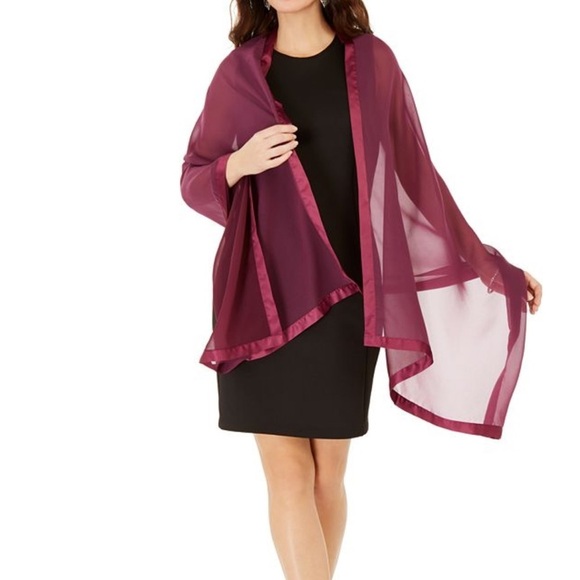 Calvin Klein Elegant Satin-Trim Chiffon Evening Wrap in Maroon NWT - Picture 1 of 5